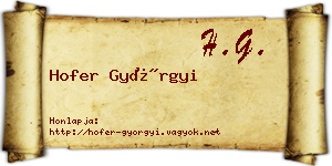 Hofer Györgyi névjegykártya